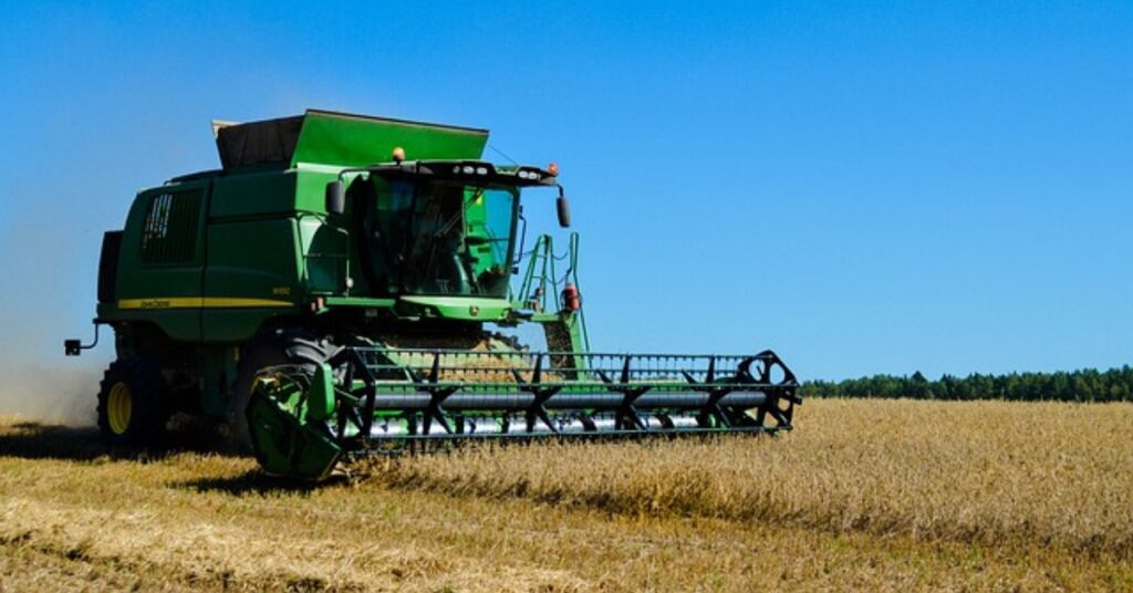 harvesting and threshing of wheat crop